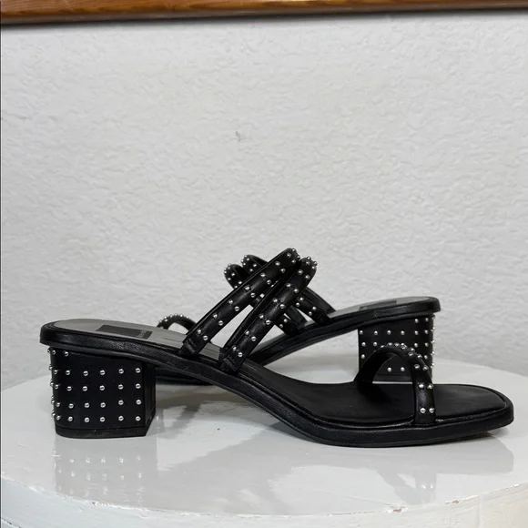 DOLCE VITA STELLA RYE BLACK LEATHER STUDDED STRAPPY HEELED SANDALS - Picture 6 of 16